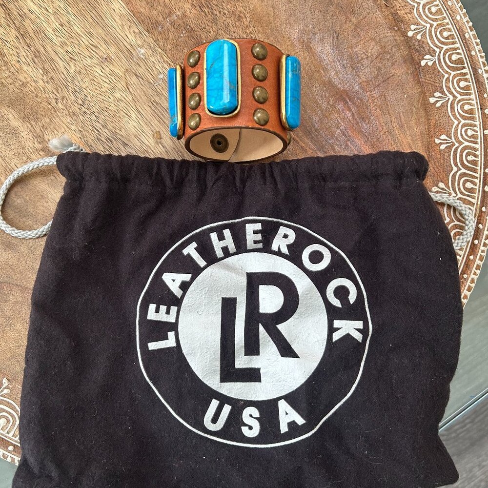 Leather Rock Bracelet with Turquoise